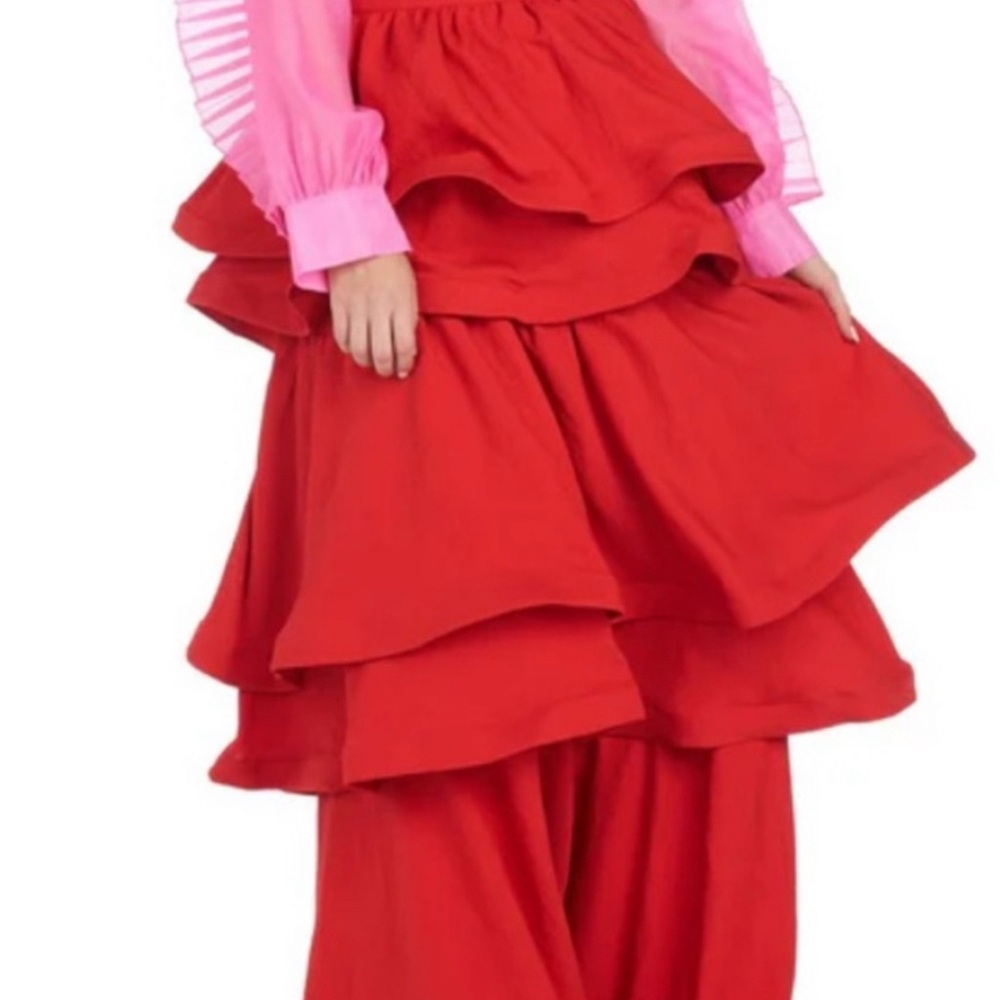 Chic Red Layered Maxi Skirt